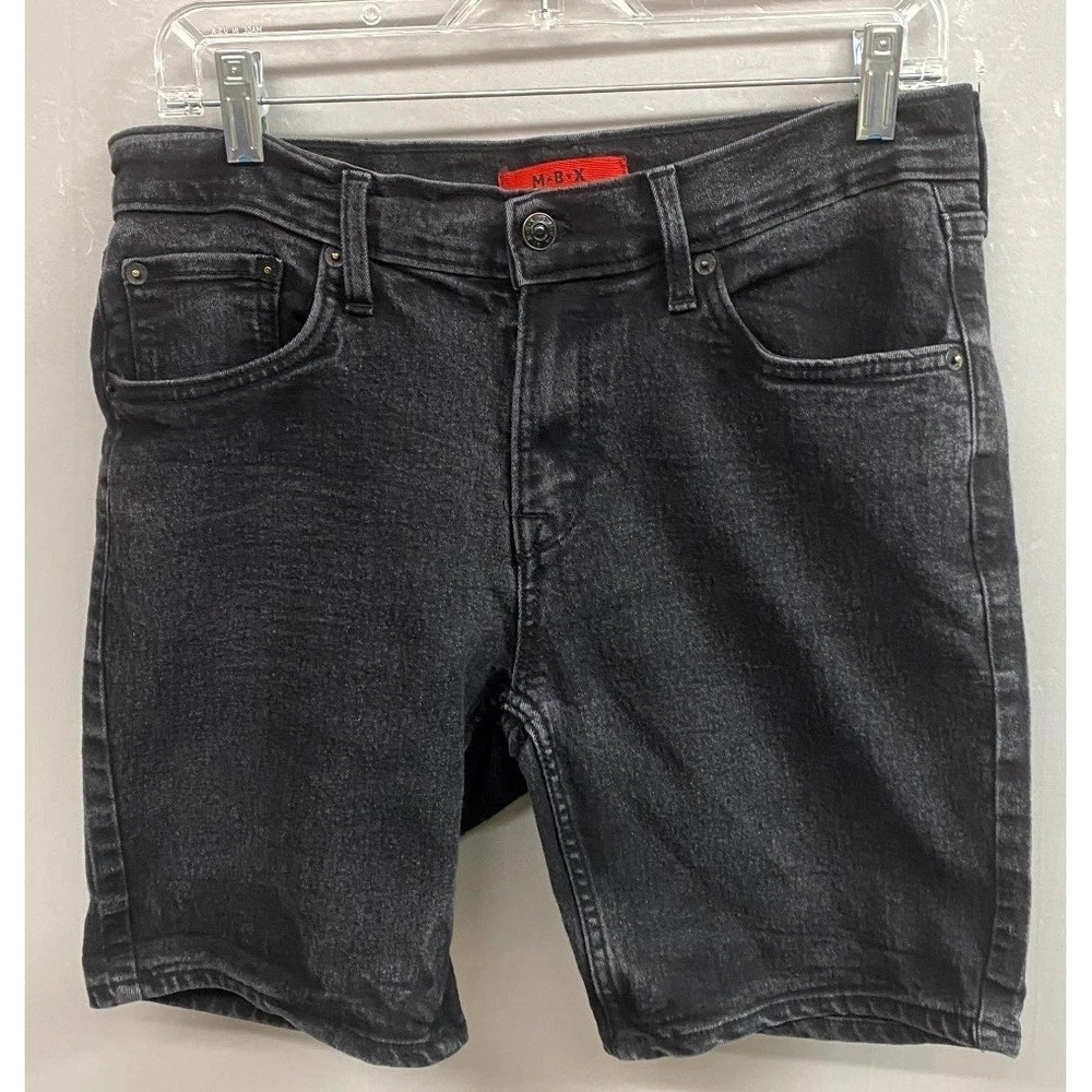 MBX Bermuda Shorts Mens 32 Black Denim Stretch Dark Wash Slim Fit Streetwear